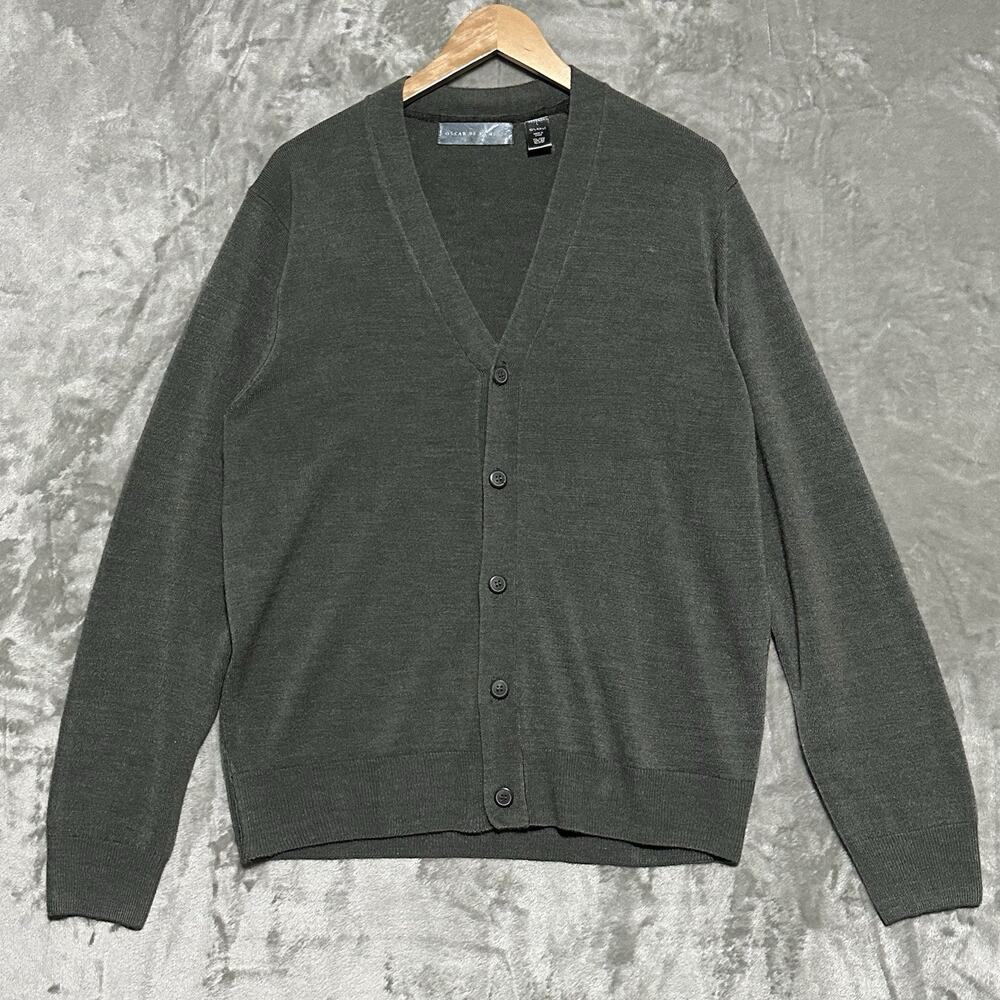 Oscar de la Renta Grandpa Cardigan Sweater Mens Size L Gray Oversized Old Money